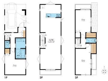 建物プラン例(間取り図)/約24帖のLDKに各居室7帖以上の贅沢なプランが検討可能♪ 建物プラン例(間取り図)/約24帖のLDKに各居室7帖以上の贅沢なプランが検討可能♪